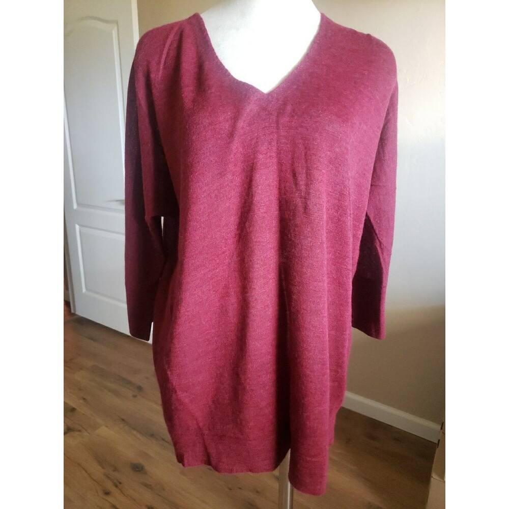 Eileen Fisher Sweater Royal Alpaca Red Maroon Women's Size S V-Neck Pullover
